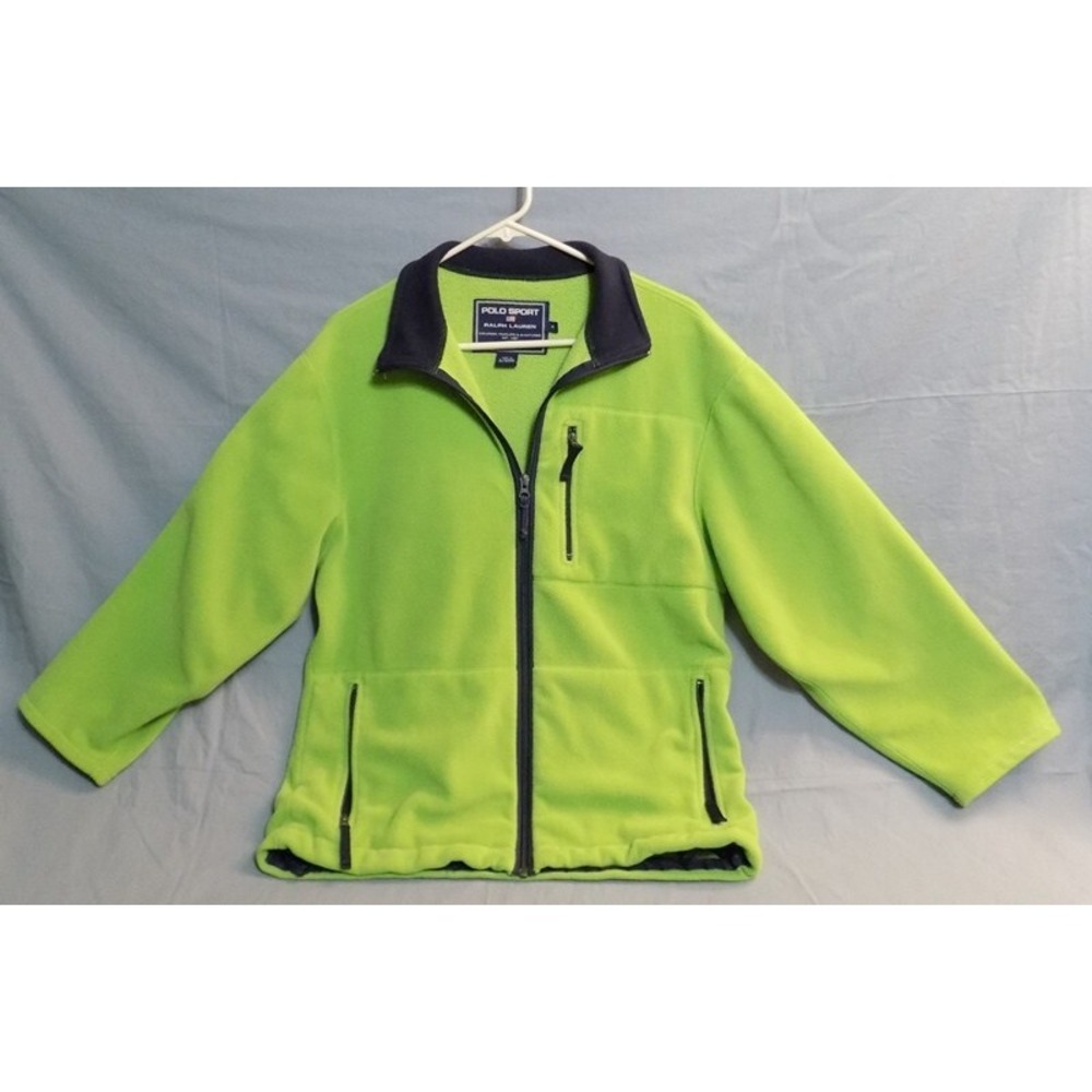 Polo Sport Polartec Fleece Full Zip Vtg Jacket M Lime Green Navy Ralph Lauren